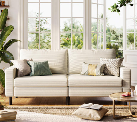 LINSY 79'' Beige Loveseat Sofa - Comfy Couch Corduroy Love Seat Couch with Adjustable Seat Depth Ergonomic Design Modern 2-Seater Soft Sofa for Living Room Bedroom Apartment Office, Beige LINSY