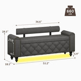 BYSAUD 51" Ottoman with Storage, Storage Ottoman Bench with LED Lights, End of Bed Bench with Upholstered Backrest & Curved Arm, Entryway Bench with Tufted Button for Bedroom Living Room, Dark Gray BYSAUD