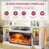 oneinmil 36 Inch 3-Sided Glass Fireplace TV Stand for TVs up to 80", Rustic Media Entertainment Center Console Table with Glass Door Closed Storage, Set of TV Table, White oneinmil