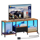 JARHETUN TV Stand with LED Lights, Entertainment Center with Open Shelves and Fabric Drawer, Media Console for 55 Inch TV, Television Stands, Living Room Furniture, Bedroom, Rustic Brown JARHETUN