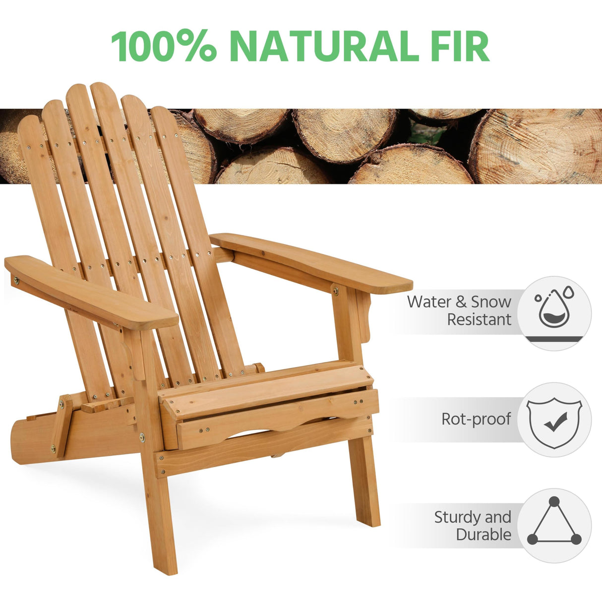 Yaheetech Folding Adirondack Chair with Retractable Ottoman 300lb Solid Wood Garden Chair, Fire Pit Lounge Chairs Weather Resistant Furniture for Garden/Yard/Patio/Lawn, Set of 1 Yaheetech