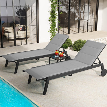 YITAHOME Patio Chaise Lounge Set of 3, Outdoor Lounge Chairs with Side Table, Padded Fabric, and Wheels, Adjustable Backrest Poolside Loungers for Pool Beach Patio Porch - Gray - WoodArtSupply