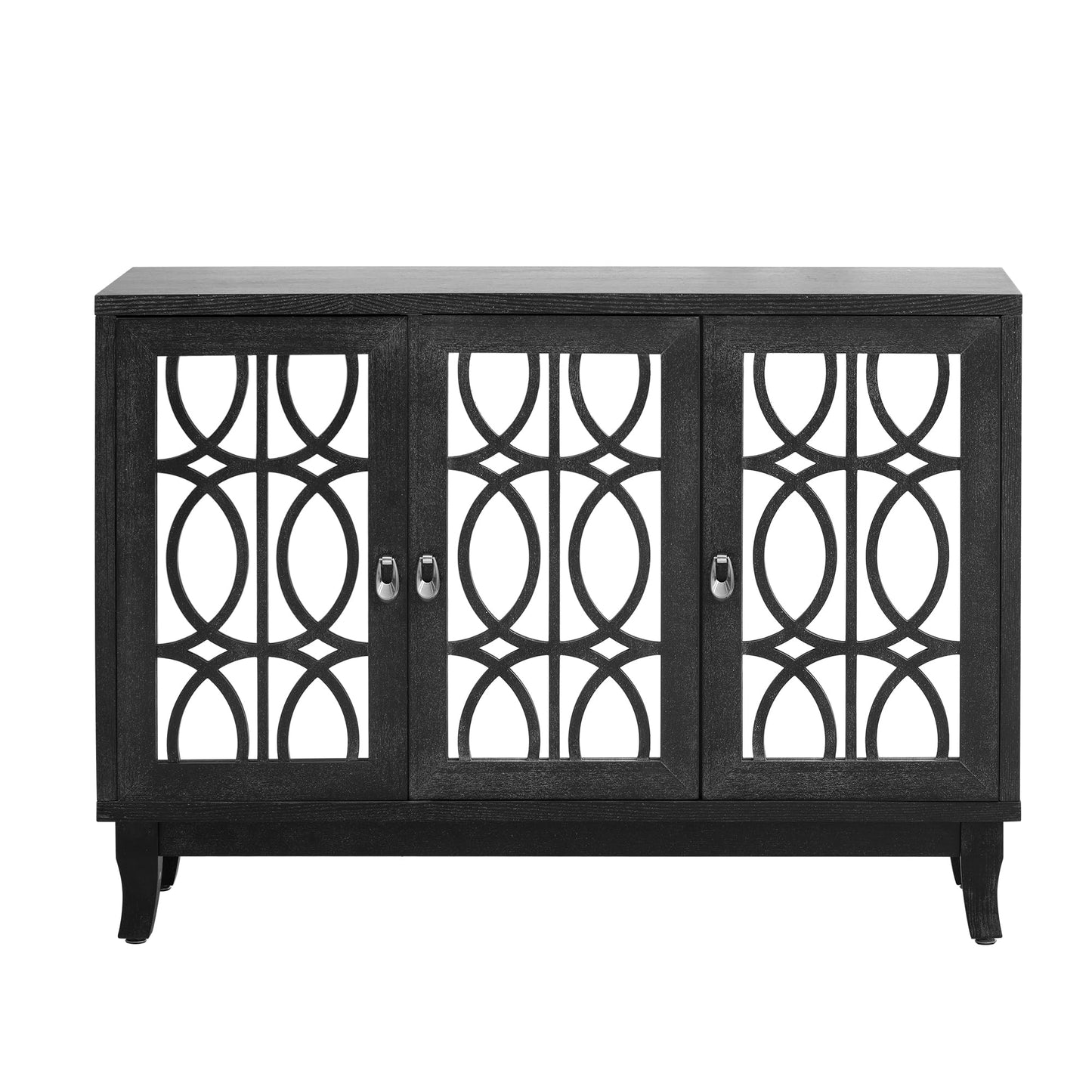 WOODRK Wooden Storage Glass 3 Door Mirrored, Buffet Cabinets Sideboard with Silver Handle, for Living, Hallway, Dining Room, Easy Assembly, Black