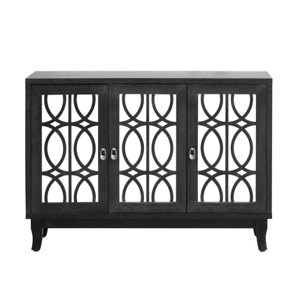 WOODRK Wooden Storage Glass 3 Door Mirrored, Buffet Cabinets Sideboard with Silver Handle, for Living, Hallway, Dining Room, Easy Assembly, Black