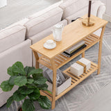 Nnewvante Bamboo Console Table Behind Couch, Entryway Table with Shelves, 3 Tier Narrow Sofa Table for Hallway, Living Room, Foyer 38.6"x11.8" Nnewvante