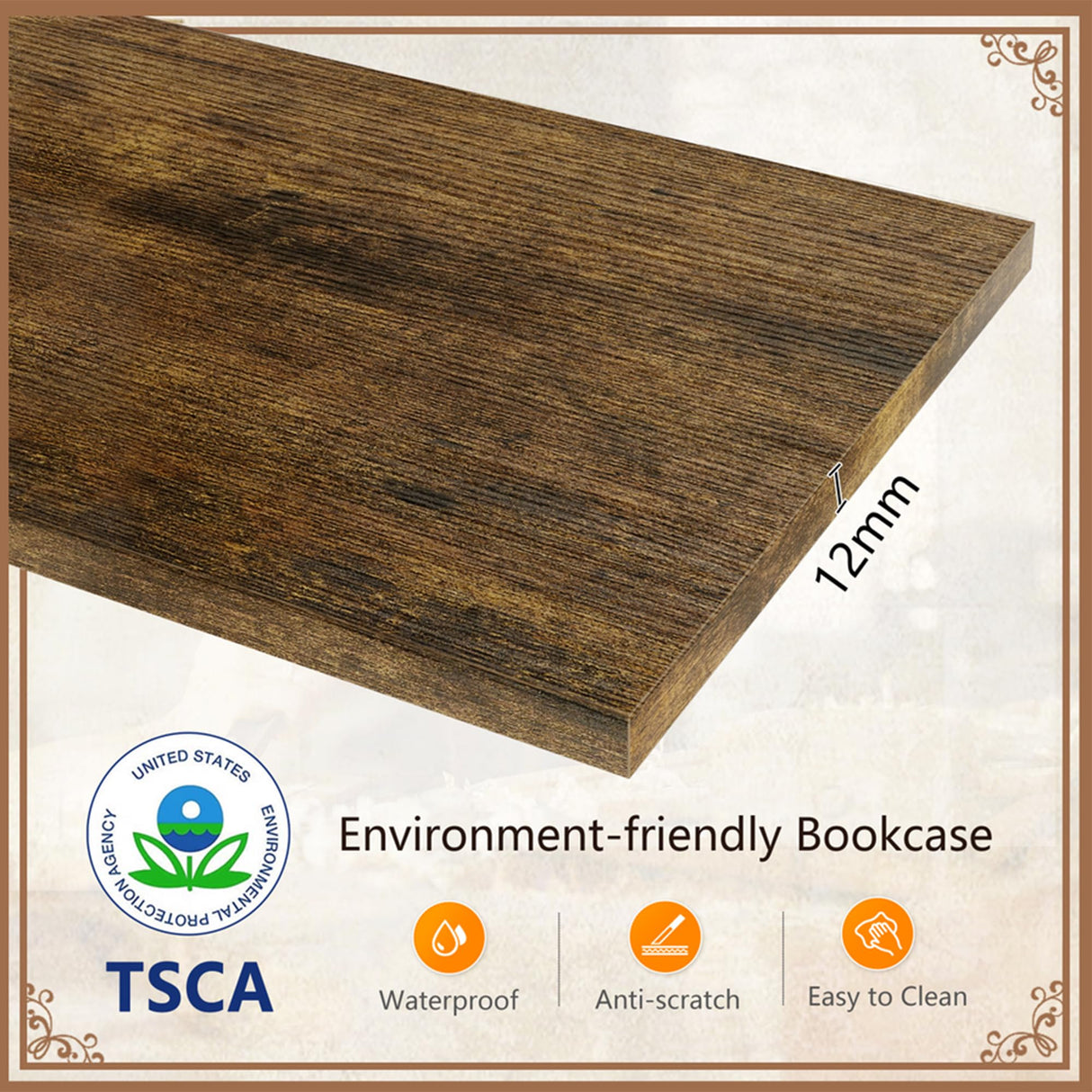 Tajsoon Tree Bookshelf 3 Tier Book Storage Organizer Shelves, Desktop Bookshelf Floor Standing Bookcase Display for CDs/Magazine/Books, Small Bookshelf for Bedroom, Living Room Office, Rustic Brown Tajsoon