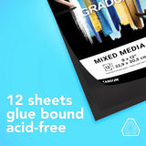 Canson Graduate Black Mixed Media Pad, Foldover, 9x12 inches, 12 Sheets - Artist Paper for Collage, Watercolor, Ink, Pencil, Marker Canson
