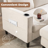Siiejia Convertible Sectional Couches for Living Room, L-Shaped Couch 3 Seats Sofas with Storage Chaise & 2 Cup Holders, Small Sofa for Apartment, Compact Spaces, Beige Siiejia