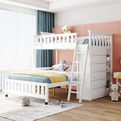 Twin Over Full Bunk Bed with Storage Drawers and Shelves by Harper & Bright Designs