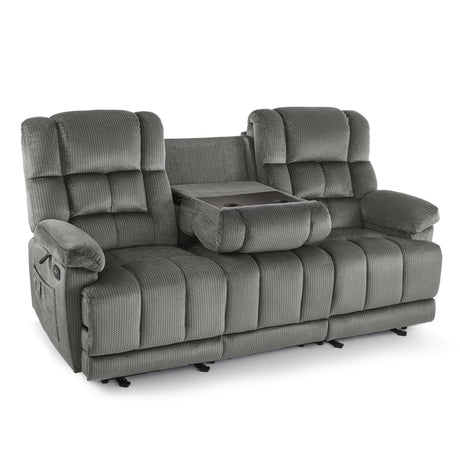 MCombo Zero Gravity Power Recliner Sofa with Drop Down Table, Heat and Vibration Massage, 3 Seater Dual Reclining Couch with USB Ports, Cup Holders for Living Room, Fabric RS6236 (Grey) MCombo