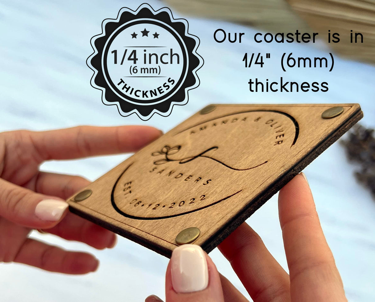 Personalized Coaster Wedding Gifts for Couple Unique Birch Wooden Coasters, Anniversary Gifts, Personalized Wedding Gift, Housewarming Gift, Set of 4, 6, 8, 12, 16 vitawed