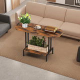 Coffee Table for Living Room, 2 Tier Small Coffee Table with Open Storage Shelf, Center Table Industrial Modern Style Coffee Tables with Wood Tabletop, Rustic Brown CADUKE