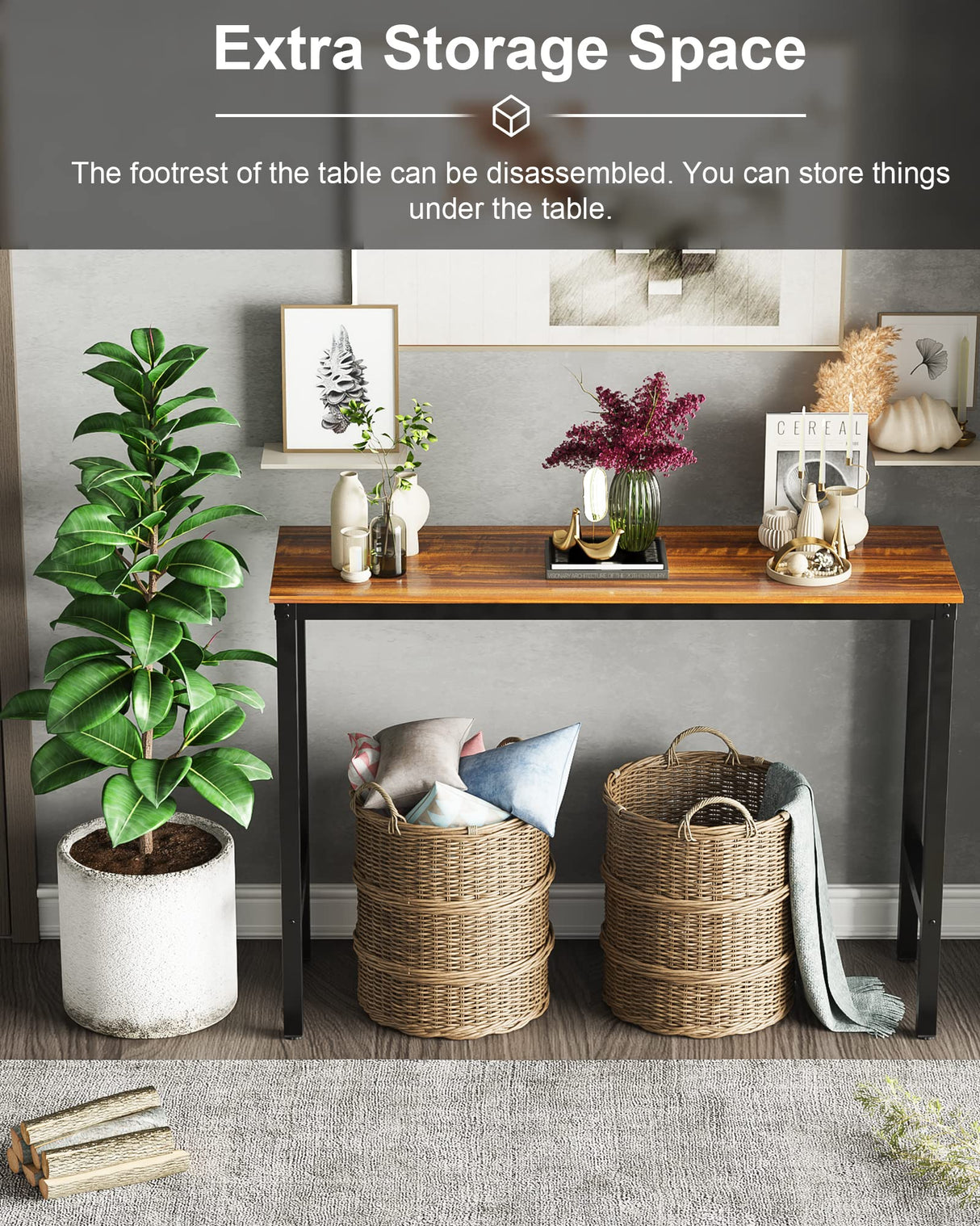 Teraves Teak Bar Table – Stylish Rectangular High Top Table with Sturdy Metal Frame for Versatile Use Teraves