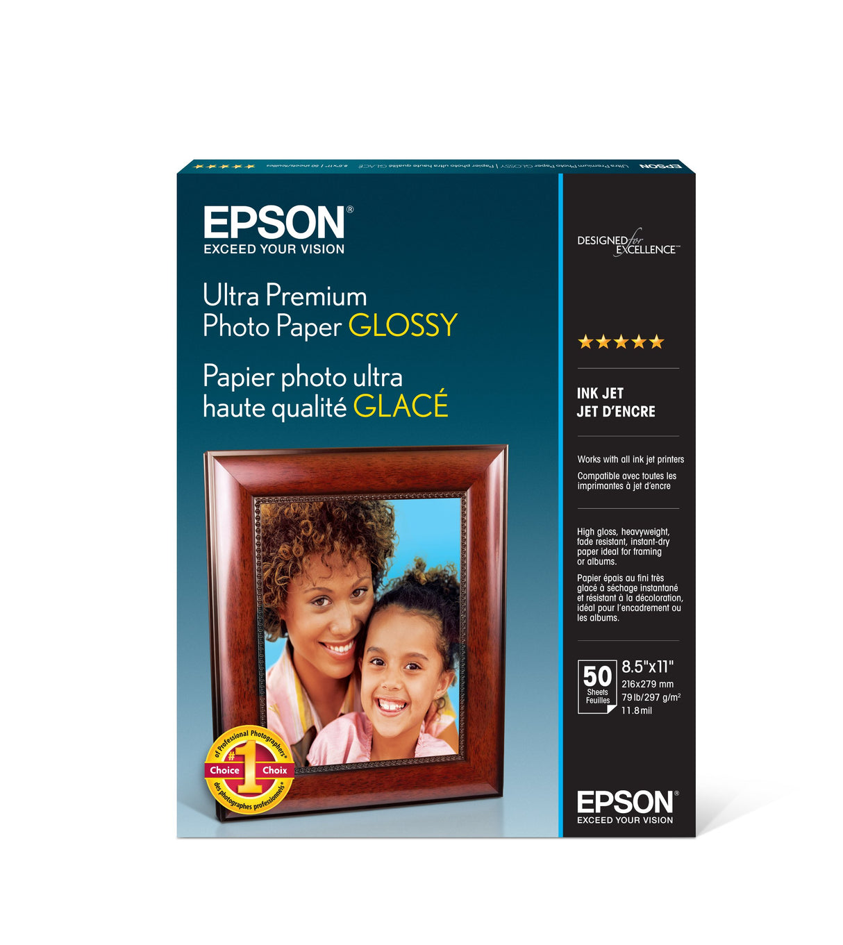 Epson Ultra Premium Photo Paper GLOSSY (8.5x11 Inches, 50 Sheets) (S042175),White Epson