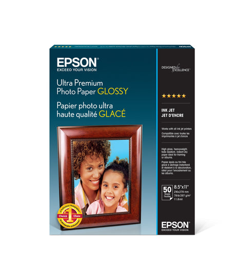 Epson Ultra Premium Photo Paper GLOSSY (8.5x11 Inches, 50 Sheets) (S042175),White Epson