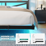 YITAHOME Twin Size Floating Bed Frame with USB Charging Station Storage Headboard and with Led Light, Heavy Duty Metal Platform Bed Frame, No Box Spring Needed, Easy Assembly and Noise Free, Black YITAHOME