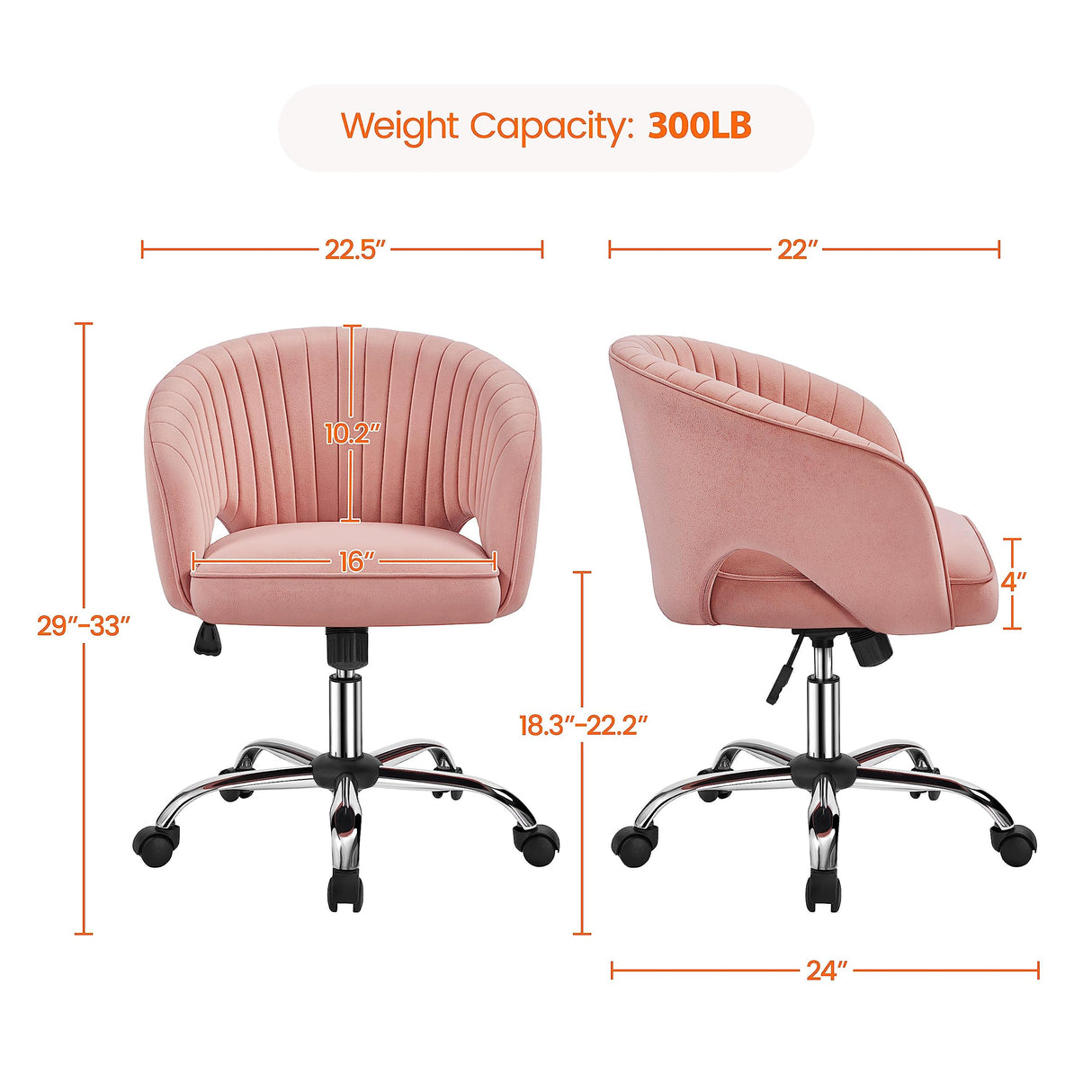 Yaheetech Pink Desk Chair Vanity Chair with Back Home Office Chair Cute Desk Chair Modern Swivel Rolling Chair Computer Chair for Study, Vanity, Bedroom Yaheetech