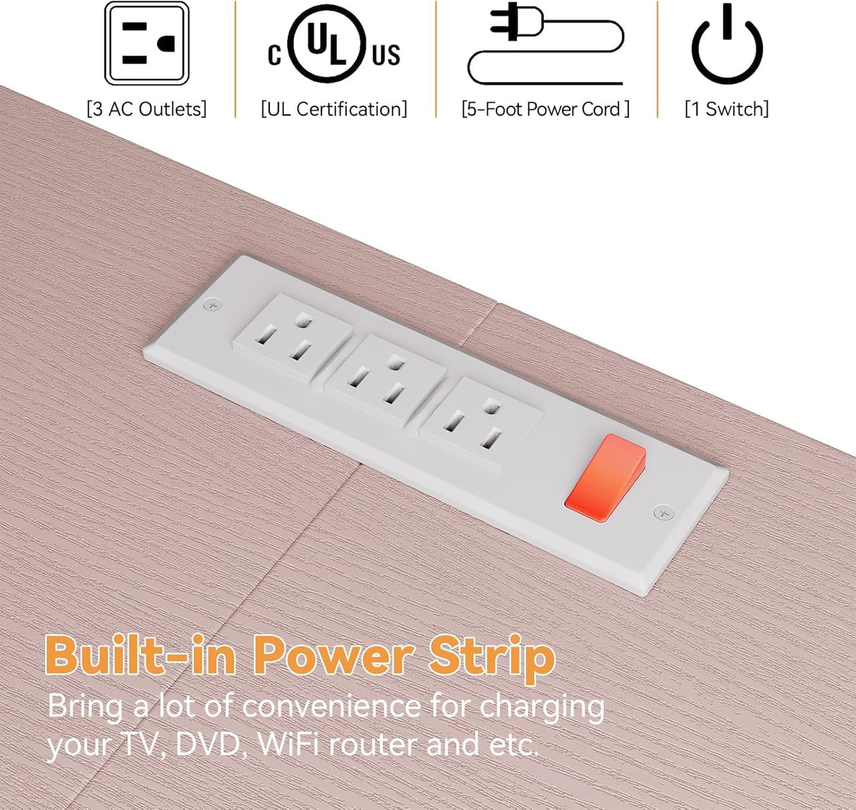 TrailBlaze Multifunctional Drawer Tower with Power Outlet, 55'' TV Stand with 10 Drawers, Fabric Chest of Drawers with Storage Drawers, Waterproof Wood Top, Anti-Tip Safety, Easy Assembly (Pink) TrailBlaze