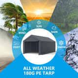 Raxmolo 12x20FT Heavy Duty Carport, Portable Garage with Removable Sidewalls and Doors for Car, Truck, SUV, UV Resistant Waterproof Carport Canopy for Outdoor, All-Season Tarp for Car, Gray Raxmolo