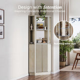 BELLEZE 68" Tall Farmhouse Wine Cabinet with Rotating Wine Rack, Corner Bar Cabinet, Modern Home Bar Liquor Storage Cabinet for Dining Room, Living Room & Kitchen - White Sand BELLEZE