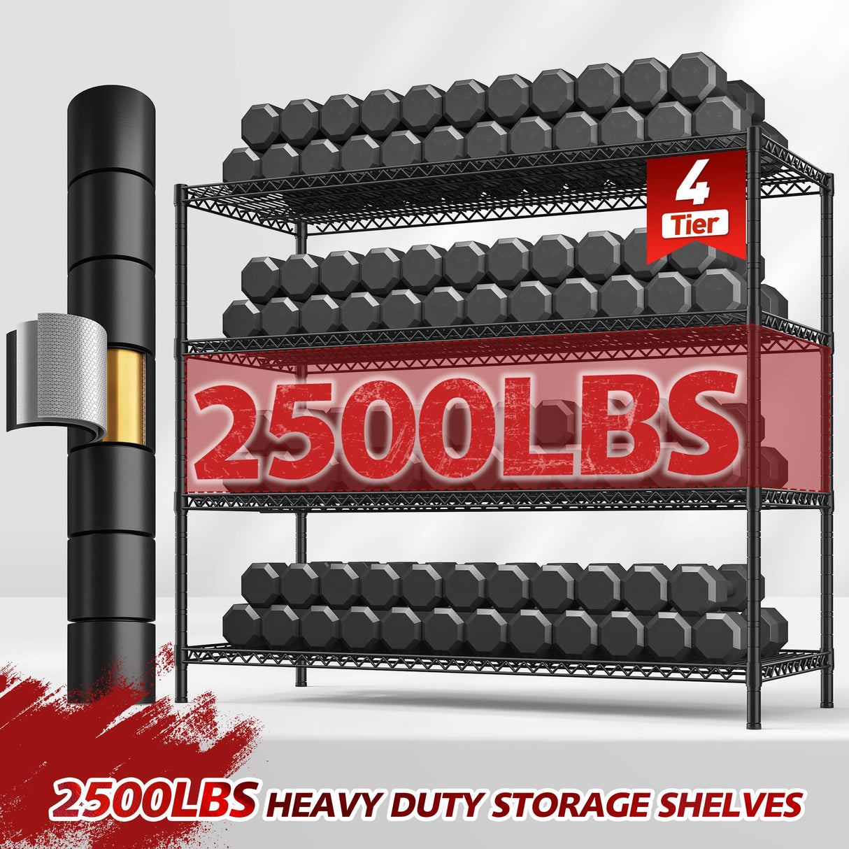 REIBII 55.5''W Storage Shelves 2500LBS Wire Shelving Unit with Wheels Heavy Duty Metal Shelves for Storage Adjustable Garage Storage Rack Pantry Shelf Kitchen Shelving, 75.6" H X 55.5''W X 24" D, 4PCS REIBII