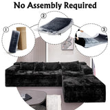 Boneless Modular Sectional Sofa, Cloud Couch with Right Facing Chaise, Oversized Deep Seat, L-Shaped, Soft Corduroy Fabric, Sectional Couch for Living Room -Black NMXUXMN