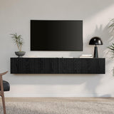 FITUEYES Large Floating TV Shelf Wood Media Entertainment Center,Wall Mounted Shelf with 3 Fluted Doors for TVs up to 80",Floating Storage Cabinet Under TV for Living Room, Bedroom,Black FITUEYES