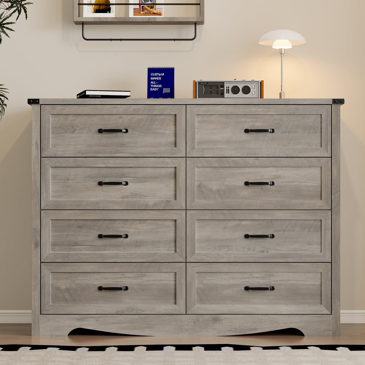 BORNOON 8-Drawer Dresser for Bedroom, Modern Wooden Chest of Drawers with Metal Handles, Anti-Tipping Design, Sturdy and Stable Storage Organizer for Living Room, Entryway, Home Office, Standard BORNOON