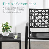 Best Choice Products 3-Piece Outdoor Bistro Set, Stackable Modern Steel Furniture for Porch, Garden w/ 2 Chairs, Table, Geometric Decor - Black Best Choice Products