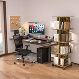 VECELO 360° Rotating Bookshelf with Wheels - 4-Tier Compact Corner Bookcase in Brown VECELO