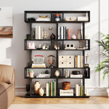 Tangkula 6-Tier S-Shaped Bookshelf, 64" Freestanding Geometric Bookcase, Home Office Wood Storage Shelf with Anti-Toppling Device, Room Divider Display Rack for Study, Living Room (1, Black) Tangkula