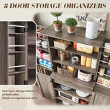 VanAcc 72" Tall Farmhouse Kitchen Pantry Cabinet with Door Organizer & Adjustable Shelves, Wooden Storage Cupboard with Drawer and Barn Doors for Kitchen, Dining Room, Living Room, Grey Oak VanAcc