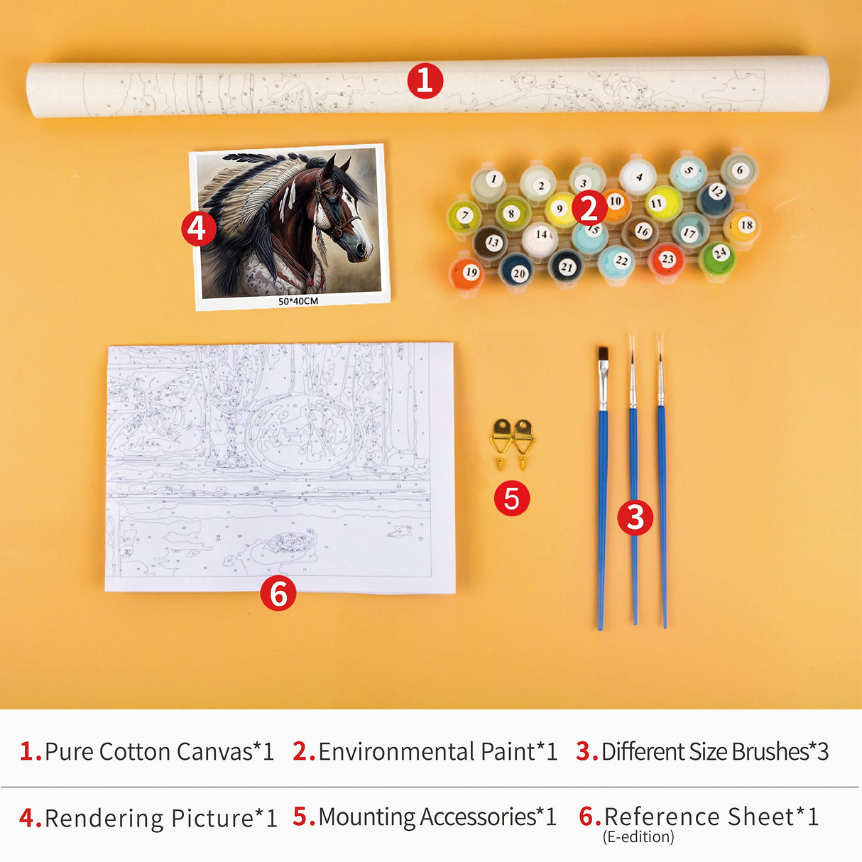 TUMOVO Native American Horse Paint by Number Kits, Paint by Numbers for Adults Kids Beginner, Indians War Horse Oil Painting by Numbers on Canvas with Brushes and Pigment, 16x20 Inch TUMOVO