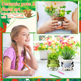 Chuangdi 6 Sets DIY Ceramic Succulent Pots Animal Ceramics to Paint Small Paint Your Own Ceramic Pots DIY Unpainted Planters with Drainage Hole Color Paints Paintbrushes Palettes for Craft Activity Chuangdi