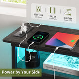 Yoobure End Table with Charging Station, LED Narrow Side Table Bedside Table, Small Night Stand End Tables Living Room, Skinny Nightstand with 3 Fabric Drawers, Side Tables Bedroom for Small Spaces Yoobure