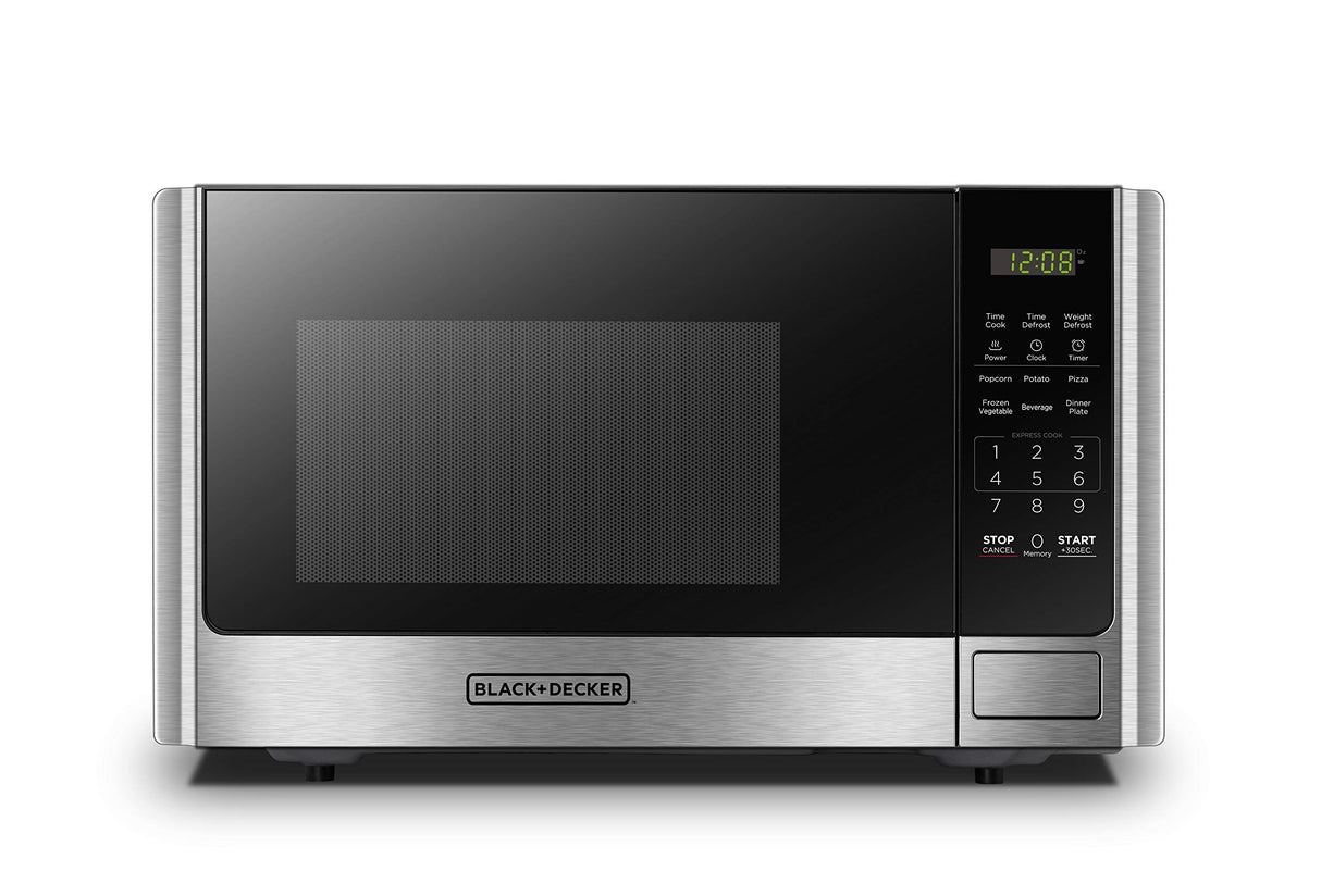 BLACK+DECKER Digital Microwave Oven with Turntable Push-Button Door, Child Safety Lock, Stainless Steel, 0.9 Cu Ft BLACK+DECKER