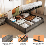 AMERLIFE Lift Up Storage Bed, King Bed Frame with Storage Underneath, Wooden Platform Bed Frame, Solid Wood Slats Support, No Fixed Headboard, No Box Spring Needed, Rustic Grey AMERLIFE