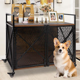 31'' Dog Crate Furniture, Wooden Dog Crates for Medium Dogs, Heavy Duty Dog Kennel Indoor with Lockable Wheels, Furniture Style Dog Cage for Living Room,Rustic Brown Gowoodhut