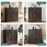 Shintenchi Farmhouse Storage Cabinets with doors and shelves,kitchen Barn Door storage cabinet with drawers,Coffee Bar Cabinet Buffest Sideboard for Dining Living Room,Bathroom,Entryway,Dark Brown Shintenchi