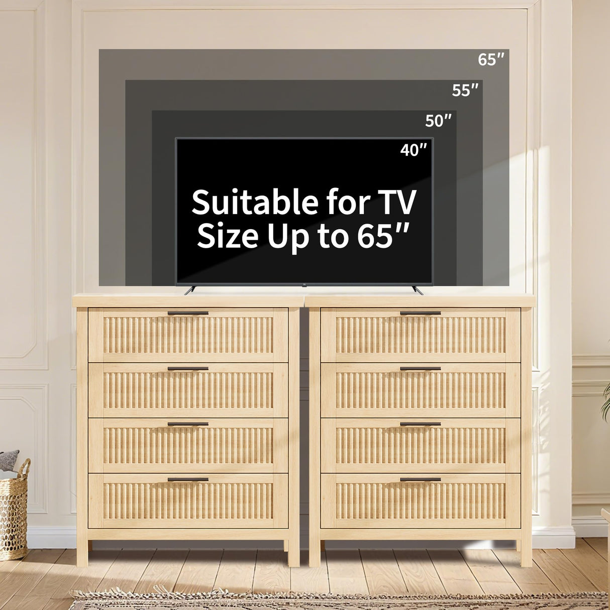 GarveeHome Fluted 4 Drawers Dresser for Bedroom, 35.4 in Tall Chest of Dressers for Closet, 4 Fluted Drawers with Metal Handle, Large Clothes Storage Cabinet for Bedroom, Nursery, Living Room, Natural GarveeHome