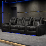Valencia Tuscany Home Theater Seat - Nappa Leather Power Recliner with Cool Gel Memory Foam, USB-C/USB-A Charging, RGB LED Lights, Adjustable Lumbar & Headrest (Row of 3, Black) VALENCIA THEATER SEATING
