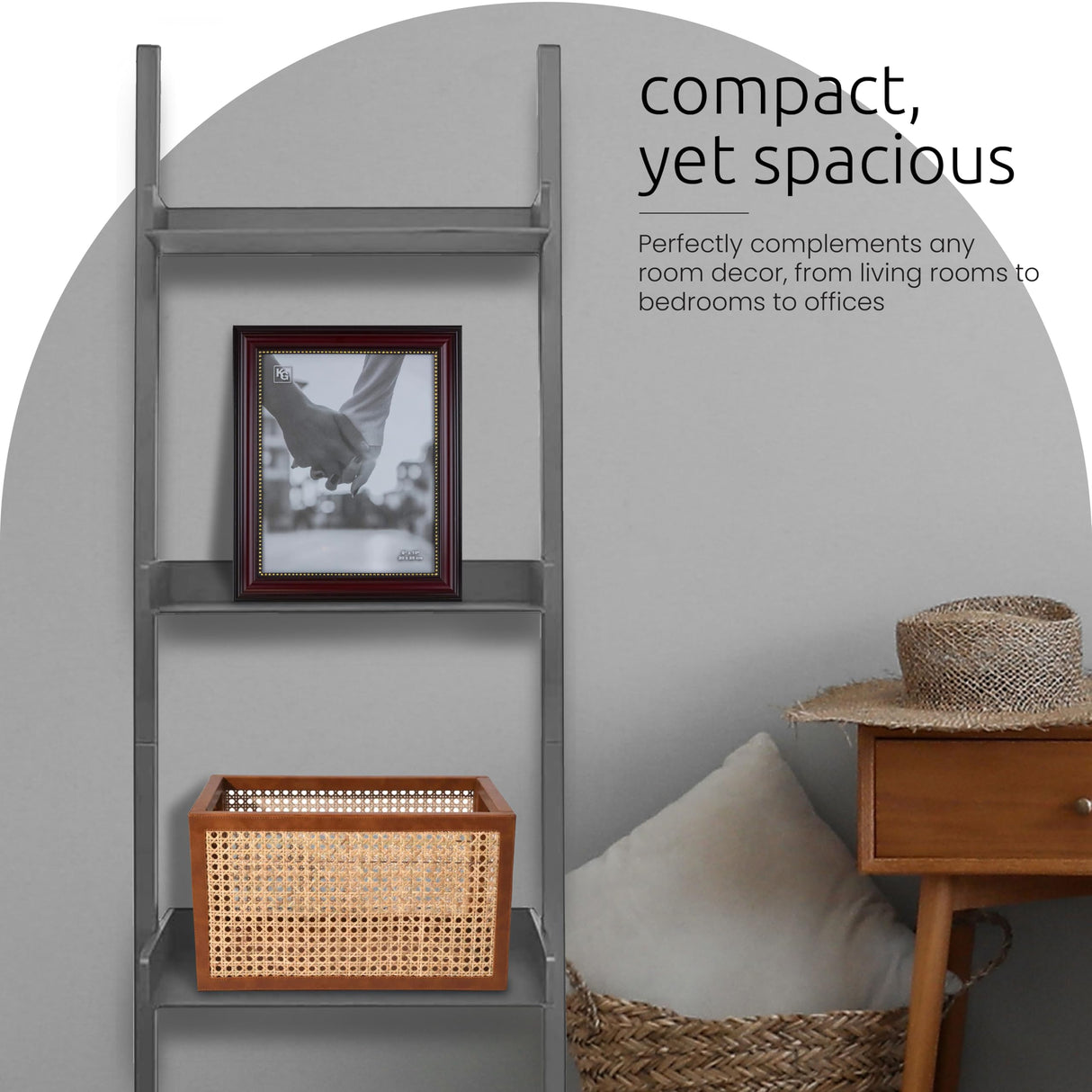 Kiera Grace Providence Hadfield 5 Tier Ladder Shelf Modern Leaning Bookshelf Storage Rack for Home, Office, 18" x 67", Black Kiera Grace