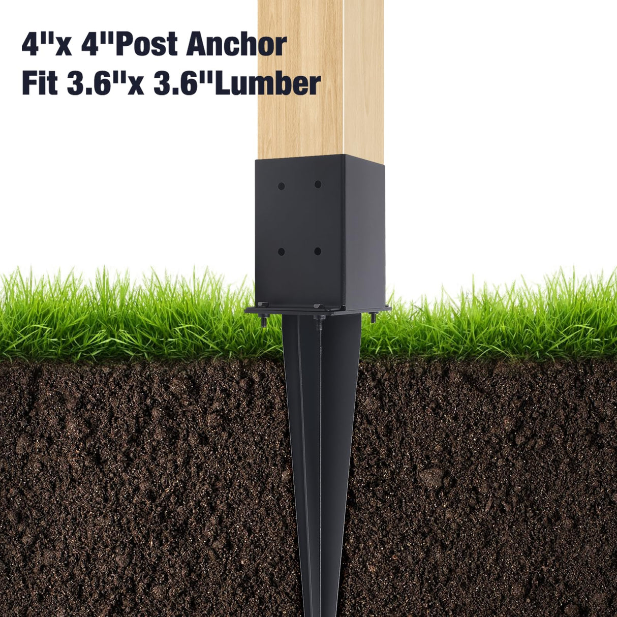 POSTYBAY 3 Pcs 4"x4" Fence Post Anchor Ground Spike 22"(Internal 3.6"x3.6"), Fence Stakes Post Base with Black Powder-Coated for Deck,Fence,Porch,Railing,Mailbox POSTYBAY