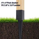 POSTYBAY 3 Pcs 4"x4" Fence Post Anchor Ground Spike 22"(Internal 3.6"x3.6"), Fence Stakes Post Base with Black Powder-Coated for Deck,Fence,Porch,Railing,Mailbox POSTYBAY