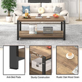 EXCEFUR Modern Coffee Table, Rustic Wood and Metal Center Table for Living Room, Industrial Rectangle Cocktail Tea Table with Storage, Oak EXCEFUR