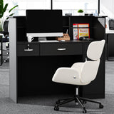 OUTGUAVA Modern Front Desk & Reception Desk with LED Lighting, 50-inch Retail Counter with Power Socket, DIY Stripe for Checkout, Lobby, Salon, Offices - Black OUTGUAVA