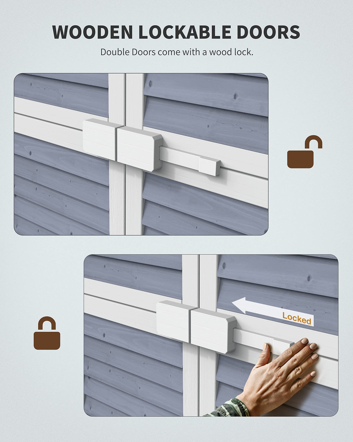 Gizoon Outdoor Storage Cabinet with 3 Shelves, Double Lockable Wooden Garden Shed with Waterproof Roof, Outside Vertical Tall Tool Shed for Yard Patio Lawn Deck-Grey Gizoon