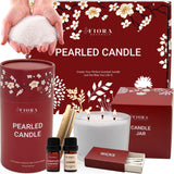 Pearled Candle Sand Gift Set - 18oz Sand Wax, 30 Wicks, 2X Natural Fragrance Oils + Free Large Glass Jar Included - Smoke-Free Powder Snow Candles, Upto 120 Hours Burn Time - DIY Candle Making Kit Fiora Naturals