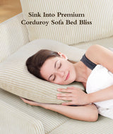 Corduroy Convertible Sofa Bed, 47" Loveseat Sleeper Sofa, Pull out Couch 618lbs Capacity, Modern Sleeper Couch Bed 2 Fluffy Pillows Included, Small Couches for Small Spaces/Apartment/Office, Beige Domusensus