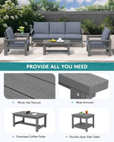 SERWALL HDPE Patio Furniture Set, 7-Piece Outdoor Sectional Sofa Set, All Weather Outdoor Couch Set for Deck, Lawn, Grey Frame with Grey Cushion SERWALL